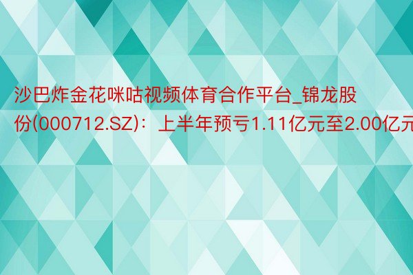 沙巴炸金花咪咕视频体育合作平台_锦龙股份(000712.SZ)：上半年预亏1.11亿元至2.00亿元