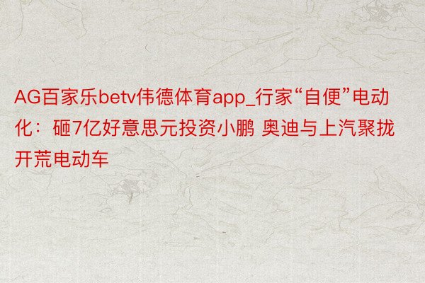 AG百家乐betv伟德体育app_行家“自便”电动化：砸7亿好意思元投资小鹏 奥迪与上汽聚拢开荒电动车