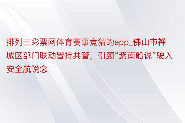 排列三彩票网体育赛事竞猜的app_佛山市禅城区部门联动皆持共管，引颈“紫南船说”驶入安全航说念