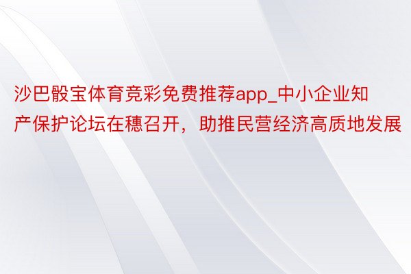 沙巴骰宝体育竞彩免费推荐app_中小企业知产保护论坛在穗召开，助推民营经济高质地发展