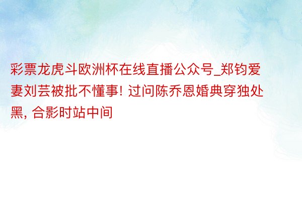 彩票龙虎斗欧洲杯在线直播公众号_郑钧爱妻刘芸被批不懂事! 过问陈乔恩婚典穿独处黑, 合影时站中间